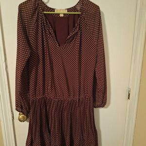 MICHAEL Michael Kors Burgundy Polka Dot Long Sleeve Dress